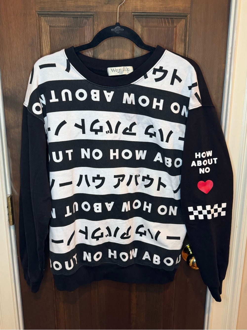 Wound Up How About No Graphic Sweatshirt Striped Kanji Harajuku Size 11-13 L